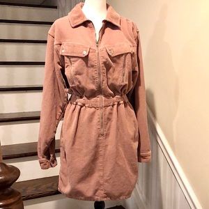 TOPSHOP Dusty Pink Long Sleeve Hand & Chest Pocket Corduroy Dress Sz 8